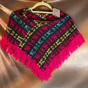 Vibrant‎ Multicolor Fringed vintage child’s indeginous Poncho. G